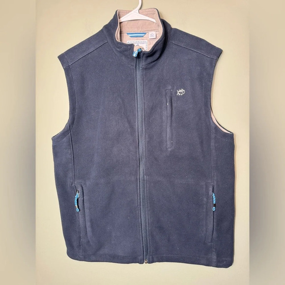 Southern Tide Sport New Orleans Men’s Blue Fleece Vest Zipper Pockets Medium - Picture 2 of 9